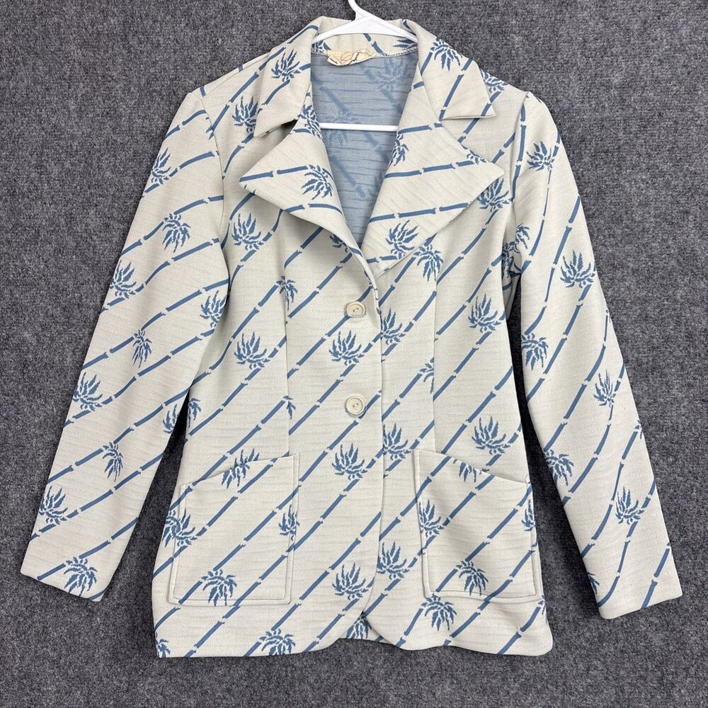 Arlene Andrews Vintage Jacket Womens Size M Chest  Blue floral Blazer 70's